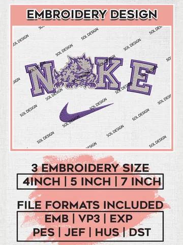 Nike TCU Horned Frogs Machine Embroidery Design, NCAA TCU Horned Frogs Embroidery Design Design files, NCAA Embroidery Designs, NCAA Machine Embroidery Designs, Digital Download $6.99