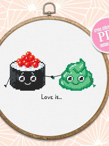 Sushi kawaii food cross stitch pattern PDF download Funny sushi cross stitch chart, Simple cross stitch for beginners, Sushi lover gift #F5 $1.90