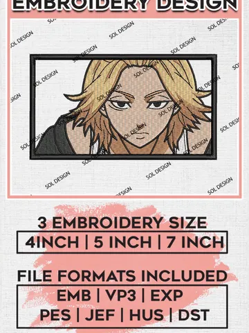 Sano Manjiro Embroidery Designs, Manjiro Embroidery Files, Tokyo Revengers Machine Embroidery Pattern, Digital Download EMB_ANIME_117 $6.99