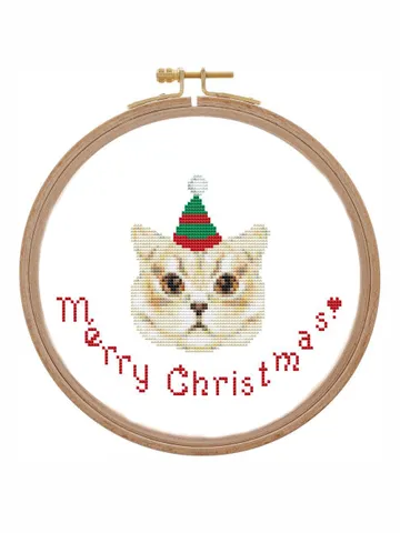 White cat cross stitch pattern modern Realistic cat face portrait cross stitch counted Merry Christmas ornament Xstitch pattern card xmas $4.50