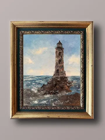 Lighthouse Painting Original Framed Coastal Oil Painting Sea Painting $85.73
