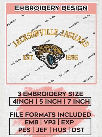 Jacksonville Jaguars Est 1995 Embroidery Designs, NFL Jaguars, NFL Embroidery Designs, NFL Jacksonville Jaguars Machine Embroidery Design, Digital Download