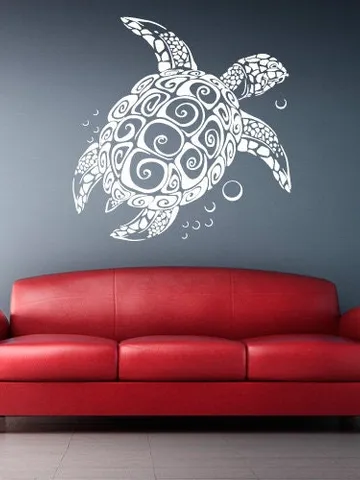 Sea Turtle Wall Decal – Ocean Tribal Vinyl Art, Beach House Decor, Nautical Animal Sticker for Bathroom, Living Room or Nursery Wall z2432 $23.99