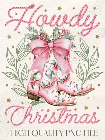 Howdy Christmas Png, Western Christmas Png, Coquette Christmas Png, Holiday Png, Cowgirl Christmas Png, Aesthetic png, Pink Christmas Png $4.56