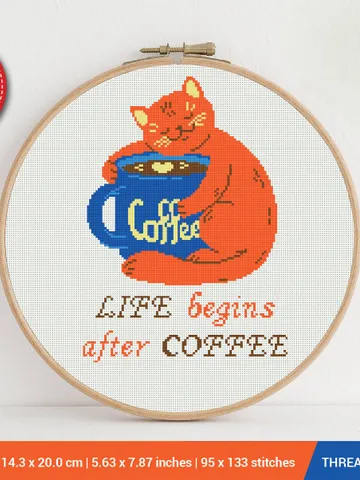Life begins after Coffee Cross stitch pattern | Embroidery Pattern | Instant Download | Embroidery Designs $1.00