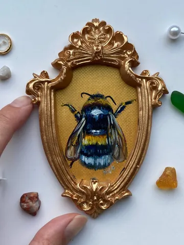 Framed Bumblebee Oil Painting Original Entomology Art Bee Painting Victorian