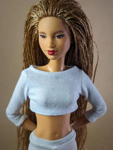White long-sleeve top for 1/6 scale fashion female dolls $6.00