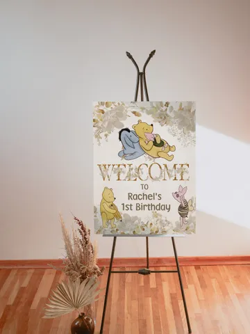 Welcome Banner Winnie Pooh Birthday Party; Winnie Pooh 1st Birthday; Editable Welcome Banner; Birthday Party Decoration Winnie Pooh flw12 $11.62