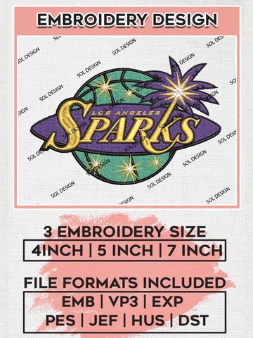 WNBA Los Angeles Sparks Logo Embroidery Files, WNBA Los Angeles Team Embroidery Designs, WNBA Teams, 3 sizes, Machine embroidery designs, Digital Download $6.99