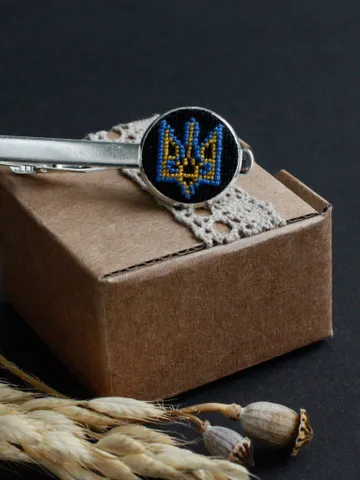 Blue yellow Ukrainian tie clip Patriotic tie pin flag Hand embroidered tie accessories for men Groomsmen tie clasp Bride wedding gift idea