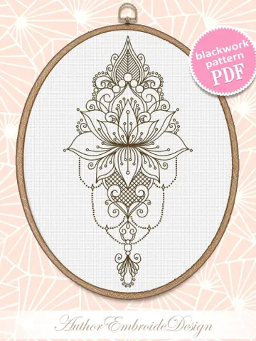 Lotus flower mandala blackwork pattern PDF Backstitch chart Mandala ornament, Blackwork lotus mandala embroidery download PDF #W33 $4.60