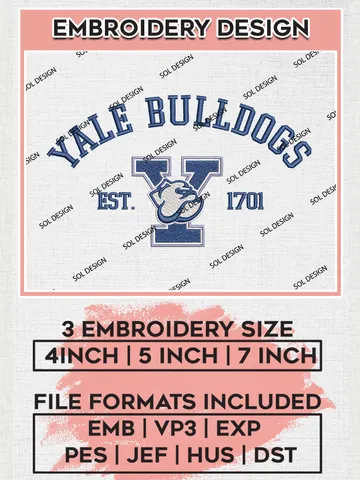 Yale Bulldogs Est 1701 Embroidery Designs, NCAA Yale Bulldogs Team Embroidery, NCAA Team Logo, 3 sizes, Machine embroidery Files, Digital Download $6.99