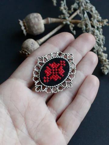 Hand made Ukrainian ring Large oval cameo rings for women Black red cocktail adjustable ring Folk trditional Ukrainian jewelry souvenir