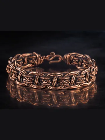 Wire wrapped bracelet, Unique 7th 22nd Anniversary gift idea, Art Nouveau antique style, One of kind braided statement bangle, Handmade oxidized pure copper jewelry, Pain relief, EMF protection $69.00