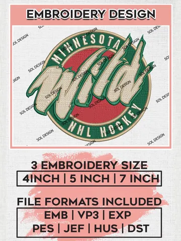 NHL Minnesota Wild Round Logo Embroidery Designs, NHL Minnesota Wild Team Logo Embroidery, Hockey Team Logo Emb Files, NHL Embroidery Designs, NHL Machine Embroidery Designs, Digital Download $6.99