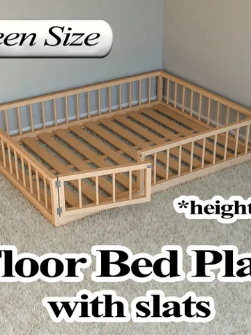 Montessori Floor Bed Plan, Queen Size, With Slats, PDF, DIY $14.95