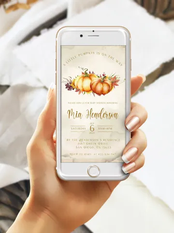 Little Pumpkin is on the way; Editable Autumn Pumpkin Baby Shower Invitation Template Canva; Fall 2022 Autumn Smartphone Digital Invitation $10.98