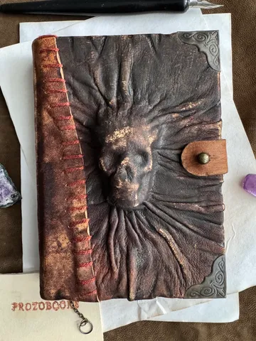 Leather Grimoire, Book of Shadows, Leather Skull Notebook