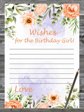 Pastel Flowers Wishes for the birthday girl,Adult Birthday party game-fun games for her-Instant download $1.75