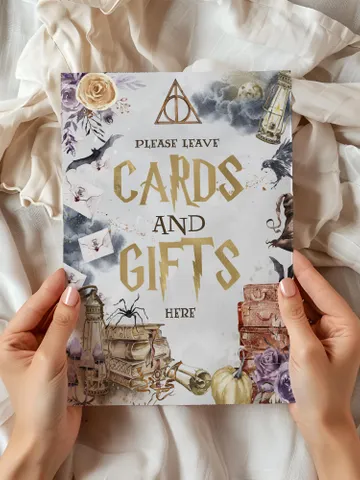Cards and Gifts sign; Wizard Baby Shower; Magic School Baby Shower template; Wizard Party templates; Instant Download; a1 $7.55