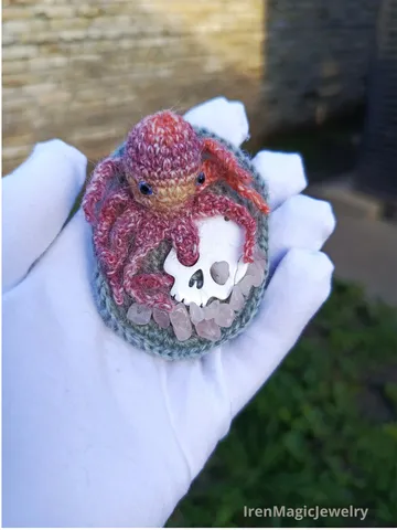 Memento Mori Brooch: Skull and Octopus $61.00