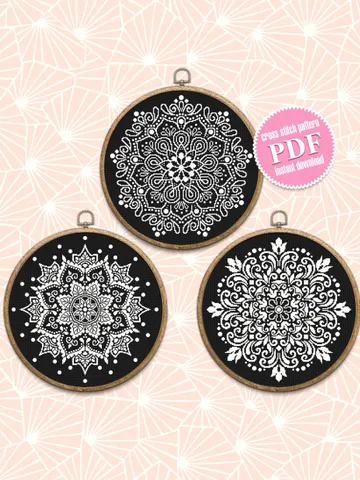 Flower mandala set cross stitch pattern download pdf Floral cross stitch chart Home decor Modern beginner stitch Floral mandala digital #S64 $12.35