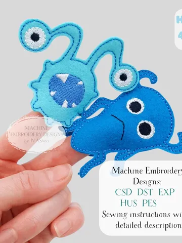 Cute Monster Finger Puppets ITH Embroidery Design Set (2 pcs), Felt Monster Pattern, Storytelling Toy, Digital Download $5.00
