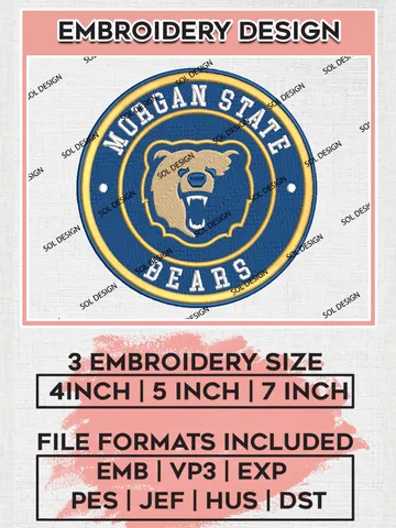 NCAA Morgan State Bears Round Logo Embroidery, NCAA Morgan State Bears Logo Embroidery files, NCAA Teams, Machine embroidery designs, Digital Download $6.99