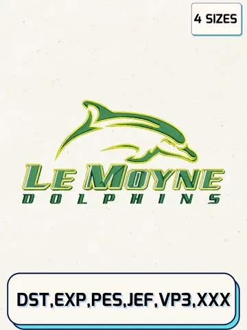 Le Moyne Dolphins Logos Embroidery Design Files, NCAA Logos Embroidery Designs, Machine Embroidery Files, 4 Sizes