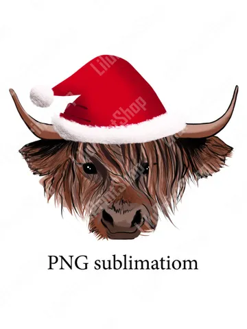 Highland cow clipart Christmas cow with Santa Hat Png Christmas cow png Hand Drawn Cow red hat clipart Highland cow Sublimation Cow overlay $4.07