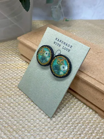 Handmade stud earrings. Earrings with images of cats. $22.00