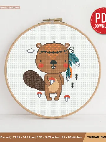 Beaver Boho Style aesthetic cross stitch pattern, baby, animal, boy girl nursery decor, counted, chart, gift DIY, embroidery, instant PDF $5.94