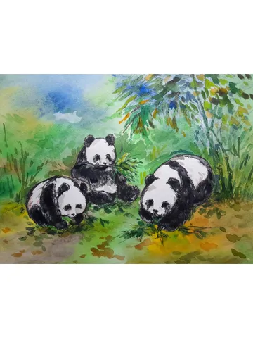 Panda Painting Animal Original Art Wildlife Wall Art Bear Painting Watercolor Art 10 by 13 Above Sofa Art by TatianaArtShop $110.00