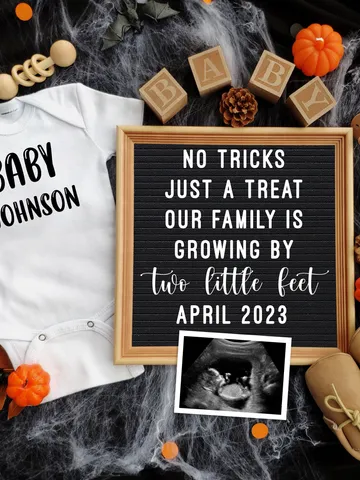 Halloween Pregnancy Announcement Digital, Fall Baby Announcement Digital, No tricks Just a treat Editable Digital Template $7.00