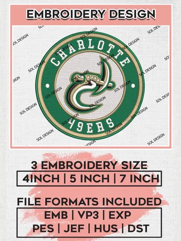 NCAA Charlotte 49ers Round Logo Embroidery, NCAA Charlotte 49ers Logo Embroidery files, NCAA Teams, Machine embroidery designs, Digital Download $6.99