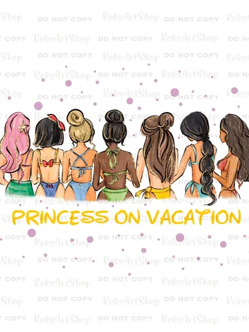 All princess Watercolor Princess PNG, Princess on vacation clipart png, Family vacation clipart, Family vacation png, All princess design $4.00