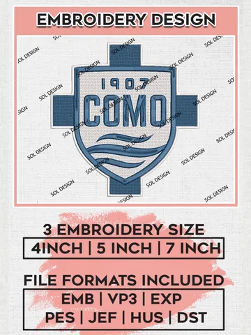 Como Logo Embroidery Design, Serie A Embroidery files, Serie A Como Teams, Football, Digital Download $6.99