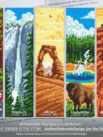 National Park bookmark set cross stitch pattern PDF download Nature cross stitch chart, Digital bookmark pattern PDF, Yellowstone art #B174 $17.45