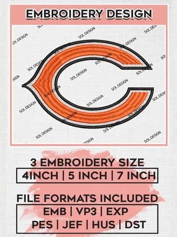 Chicago Bears Logo Embroidery Designs, NFL Bears, NFL Logo Embroidery Files, NFL Chicago Bears Machine Embroidery Design, Digital Download