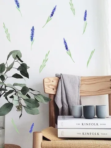 Lavender Wall Decal - Wild Flowers Decal, Vintage Flower Decal, Twigs Wall Decals, Sweet Flowers and Twigs Decal, Provence Flowers h19 $38.99
