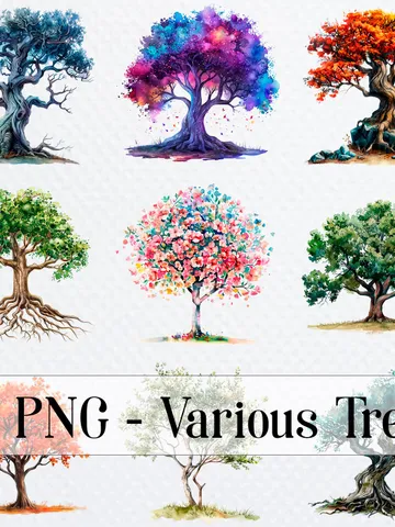 47 Mythical Tree PNG Bundle, Various Floral Trees Watercolor clipart sublimation pack, Magic and Mystical tree, Paper craft, junk journals $2.64