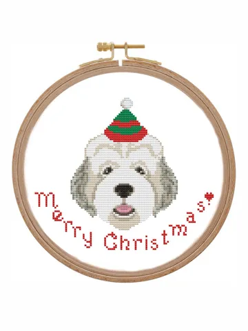 Old English Sheepdog Christmas dog cross stitch pattern ornament Santa hat Small easy Christmas cross stitch PDF Modern Festive portrait $3.92