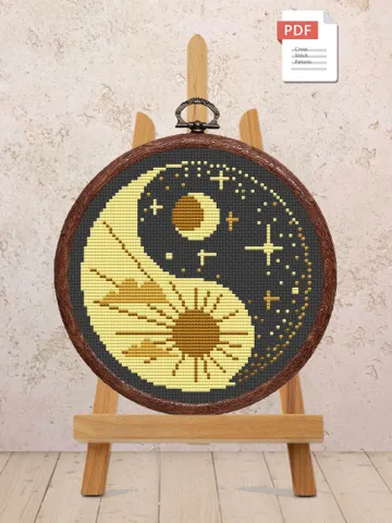 Yin and Yang Cross Stitch Pattern, Yin and Yang Pattern, Embroidery Yin and Yang, Sun and Moon Cross Stitch Pattern, Modern Pattern #oth012 $4.00