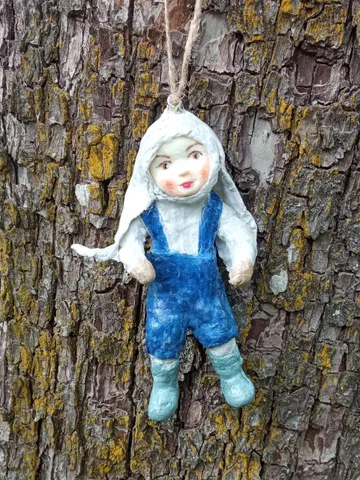 Handmade cotton doll pendant Boy - Bunny. Christmas tree decoration. An original DIY gift. Family souvenir. Easter decor. Designer doll. Made in 1 copy $69.00