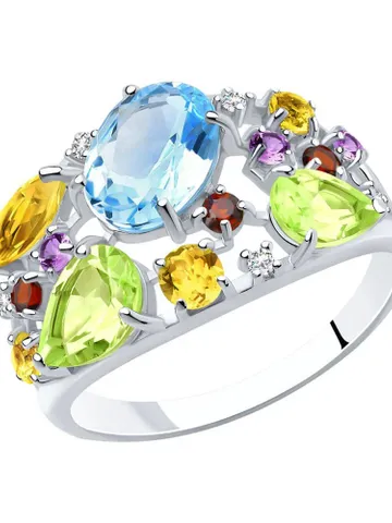 Silver ring with topaz, cubic zirconia, amethyst, chrysolite, citrine and garnet 925 assay value $99.00
