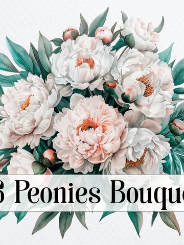 16 Peonies Bouquet PNG Clipart, Watercolor Peonies sublimation Print, Digital download, Peonies scrapbook images, Paper craft, junk journal $2.64