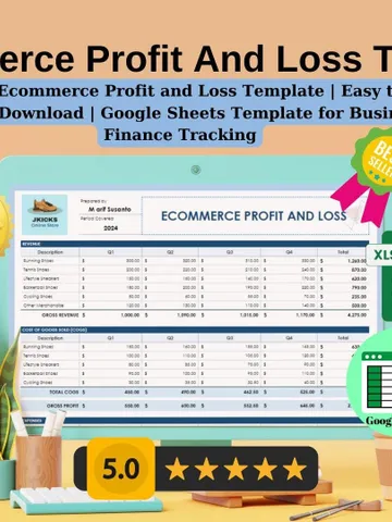 Editable Ecommerce Profit and Loss Template | Easy to Use Digital Download | Google Sheets Template for Business Finance Tracking $5.46