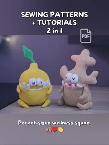 PDF sewing pattern set: movable plush toys Lemon & Ginger softies $20.00