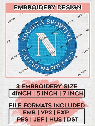S.S.C. Napoli Logo Embroidery Designs, Serie A Embroidery files, Serie A S.S.C. Napoli Teams, Football, Digital Download $6.99