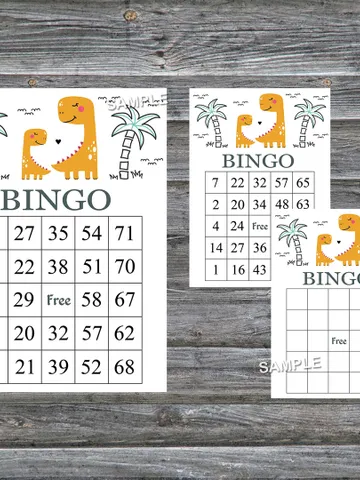Orange Dinosaur bingo cards,Dinosaur bingo game,Dino printable bingo cards,60 Bingo Cards,INSTANT DOWNLOAD--332 $3.95